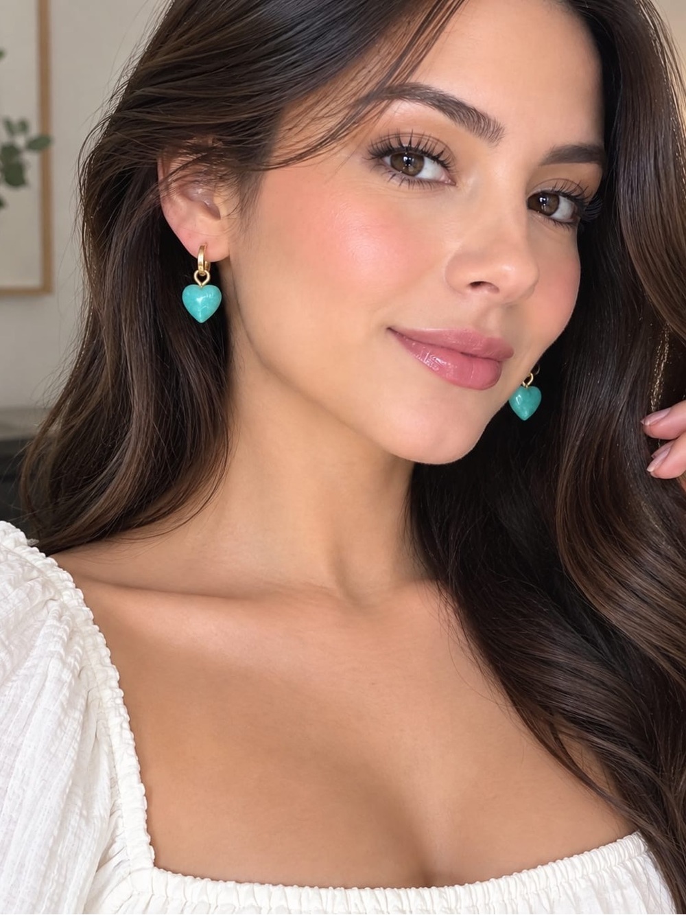 Roxanne Assoulin Gold Hoops with Authentic Semiprecious Turquoise Heart Charms
